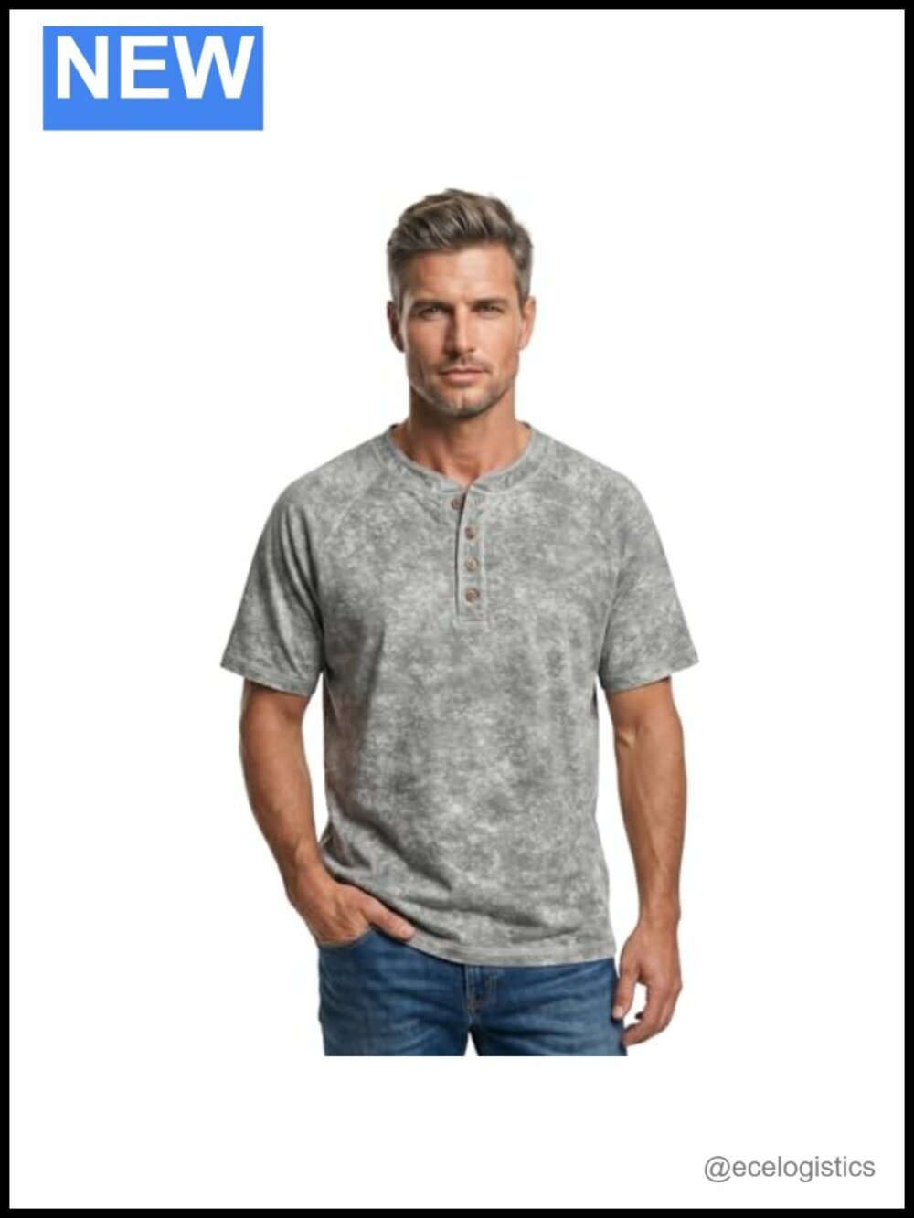 Vintage Distressed Solid Henley Shirt Short Sleeve Soft Casual Button Down Knit
